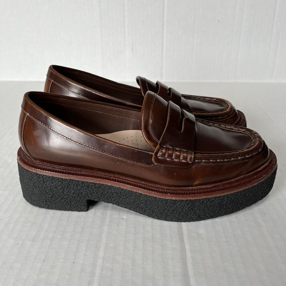 Loeffler Randall Rikki Platform Penny Loafers Wedge Lugged Sole Oxfords Size 7 - Picture 16 of 16